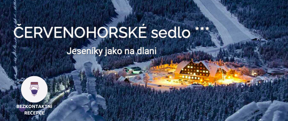 Zimní krajina Hotel Červenohorské sedlo logo bezkontaktní recepce Alfred
